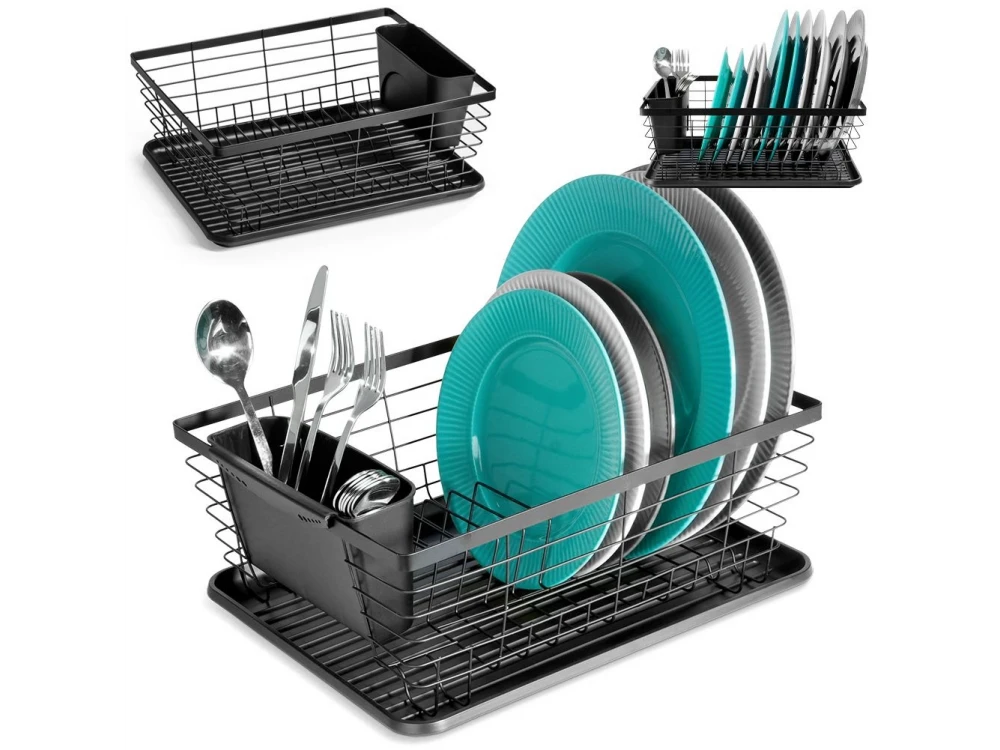 Dish Drainer Rack Black 36x30x14.5 cm