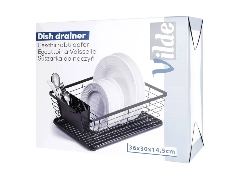 Dish Drainer Rack Black 36x30x14.5 cm