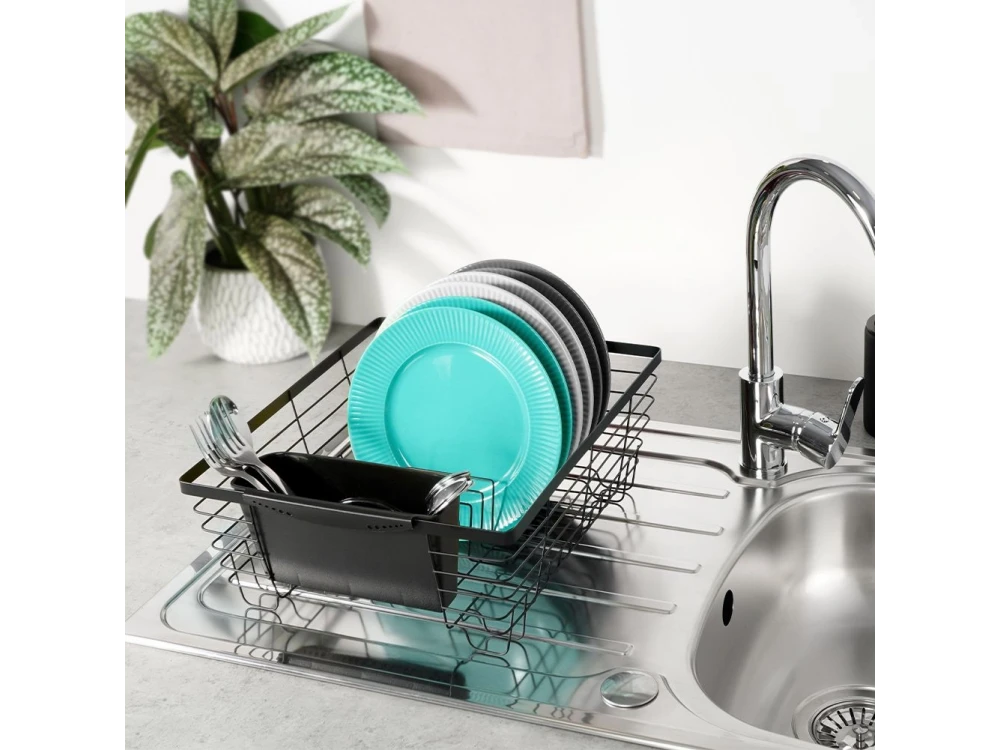 Dish Drainer Rack Black 36x30x14.5 cm