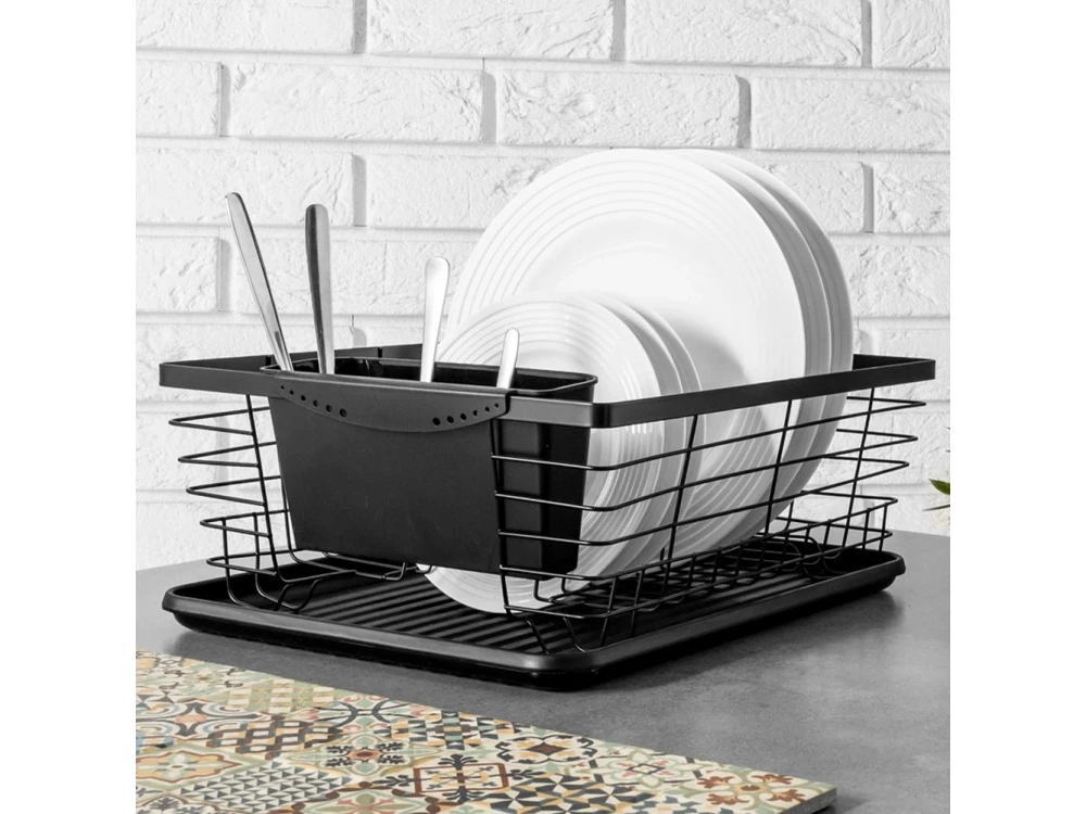 Dish Drainer Rack Black 36x30x14.5 cm