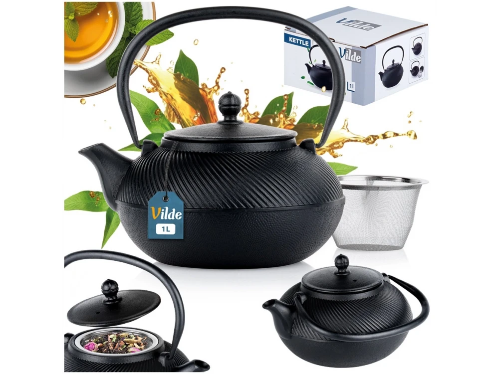 Vilde Cast Iron Teapot with Filter, 1000ml, Black