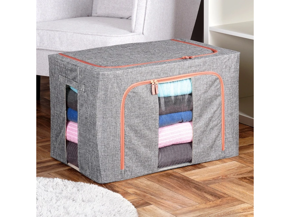 Vilde Fabric Case / Clothes Storage Box 100L 60x42x40cm with 2 Openings/Window, Gray