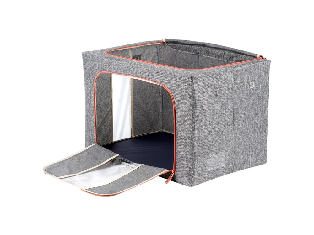 Vilde Fabric Case / Clothes Storage Box 100L 60x42x40cm with 2 Openings/Window, Gray