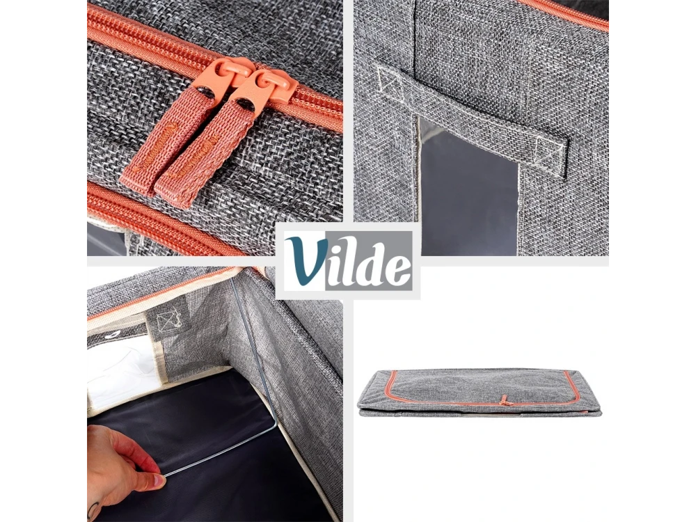 Vilde Fabric Case / Clothes Storage Box 100L 60x42x40cm with 2 Openings/Window, Gray