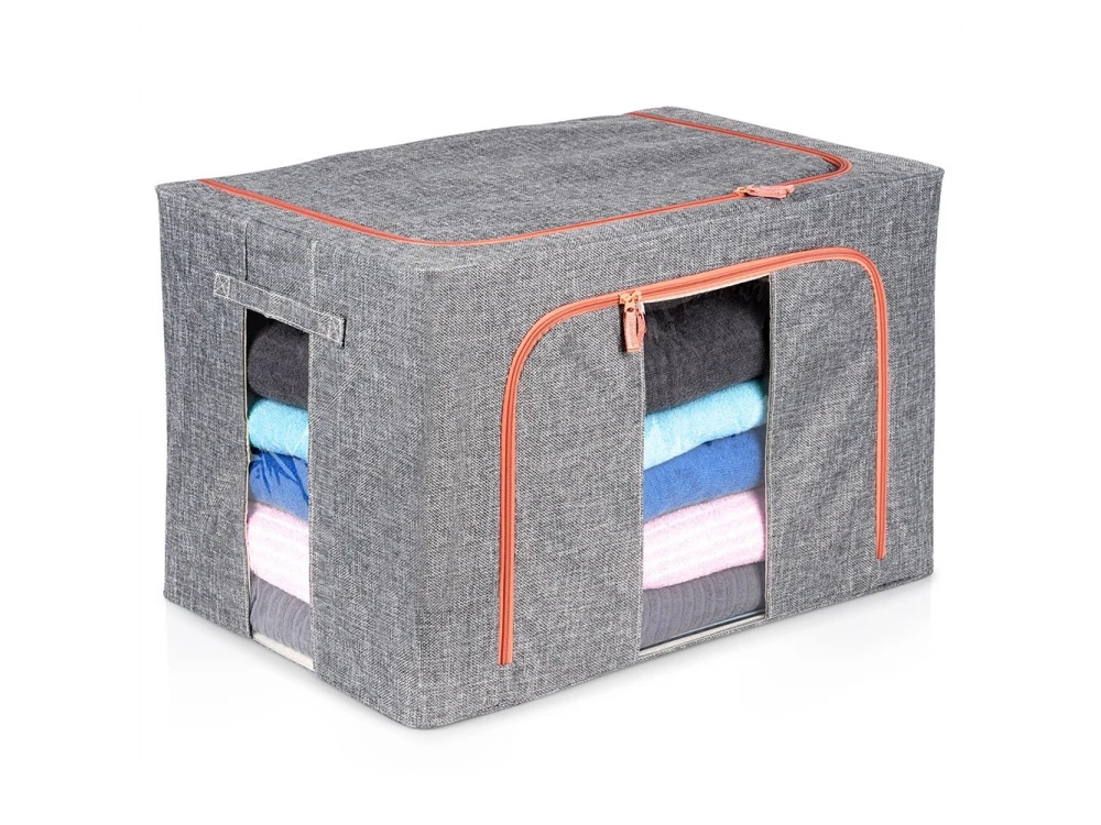 Vilde Fabric Case / Clothes Storage Box 100L 60x42x40cm with 2 Openings/Window, Gray