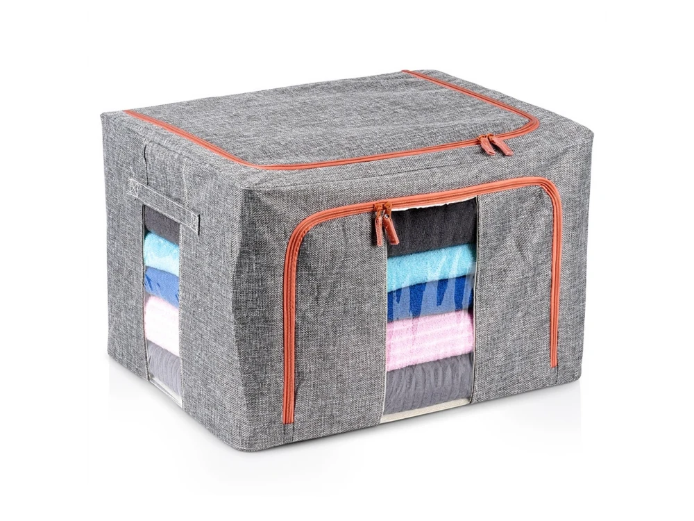 Vilde Fabric Storage Box / Clothes Storage Box 66L 50x40x33cm with 2 Openings/Window, Gray
