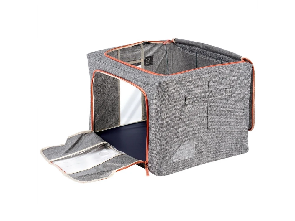 Vilde Fabric Storage Box / Clothes Storage Box 66L 50x40x33cm with 2 Openings/Window, Gray