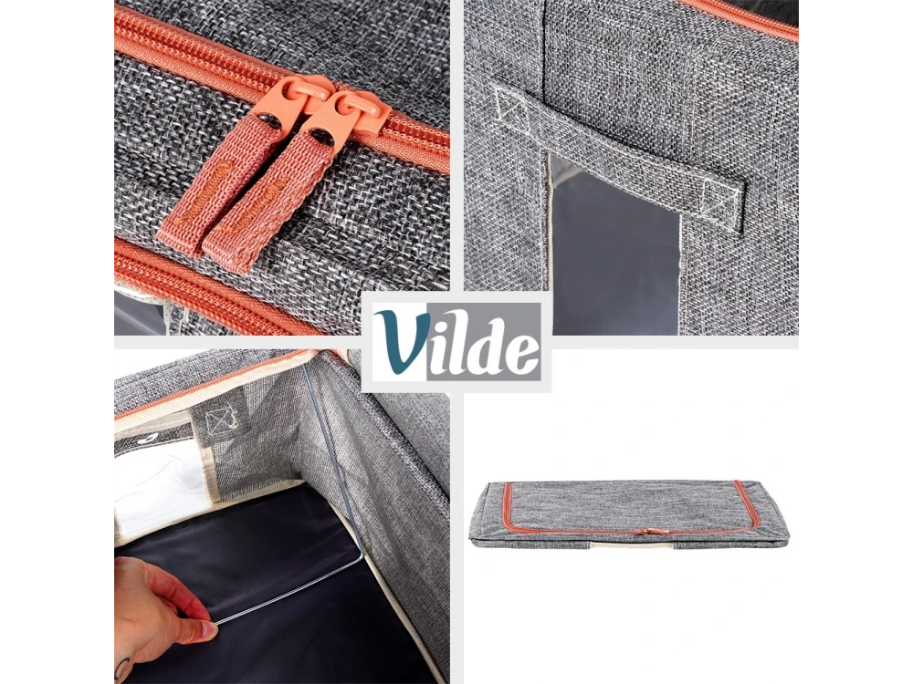 Vilde Fabric Storage Box / Clothes Storage Box 66L 50x40x33cm with 2 Openings/Window, Gray