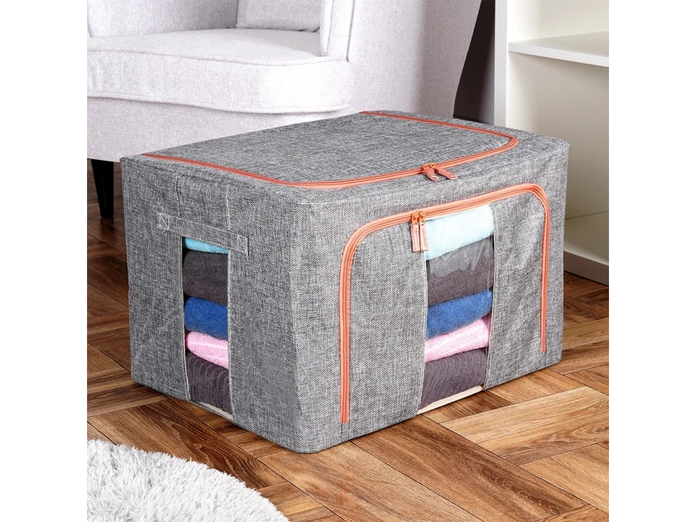 Vilde Fabric Storage Box / Clothes Storage Box 66L 50x40x33cm with 2 Openings/Window, Gray