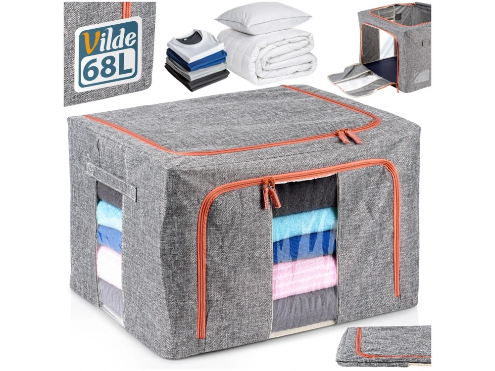 Vilde Fabric Storage Box / Clothes Storage Box 66L 50x40x33cm with 2 Openings/Window, Gray