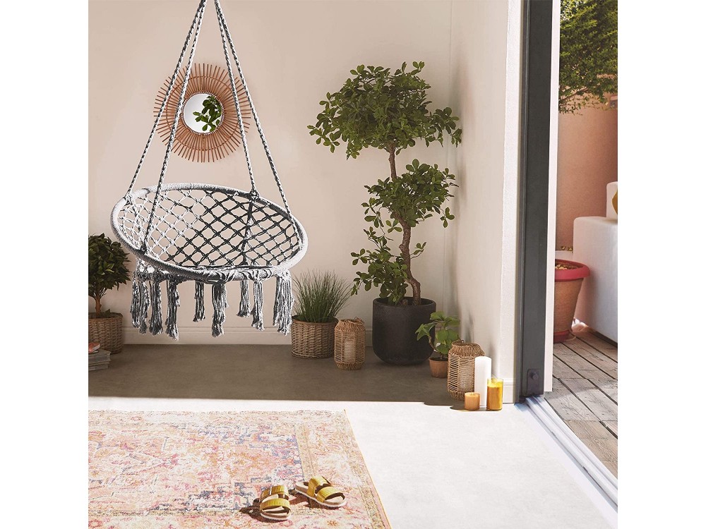 VonHaus Boho Rope Hanging Chair, Bohemian Style 83 X 80cm, Grey