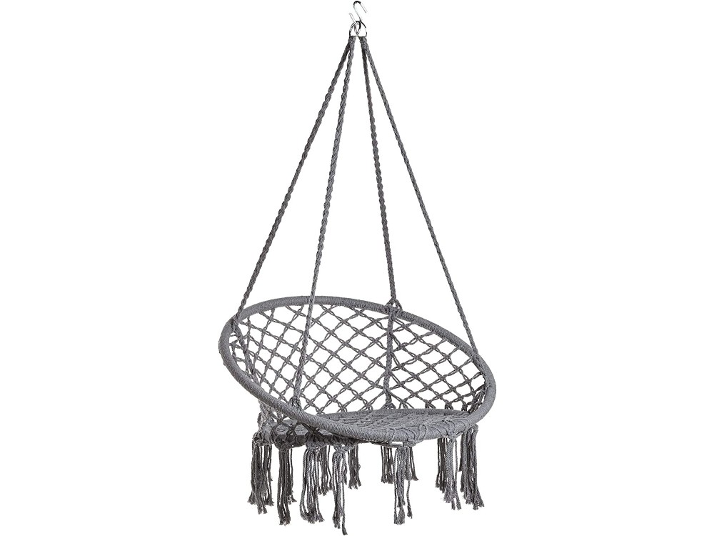 VonHaus Boho Rope Hanging Chair, Αιώρα / Πολυθρόνα Μονή Bohemian Style 83 X 80cm, Grey