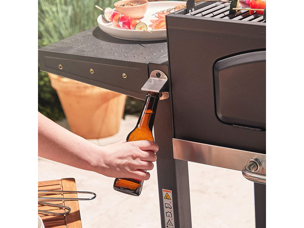 VonHaus Charcoal Grill 60x40cm BBQ 2-in-1 American Style Grill & Smoker, Height adjustable - 2500250