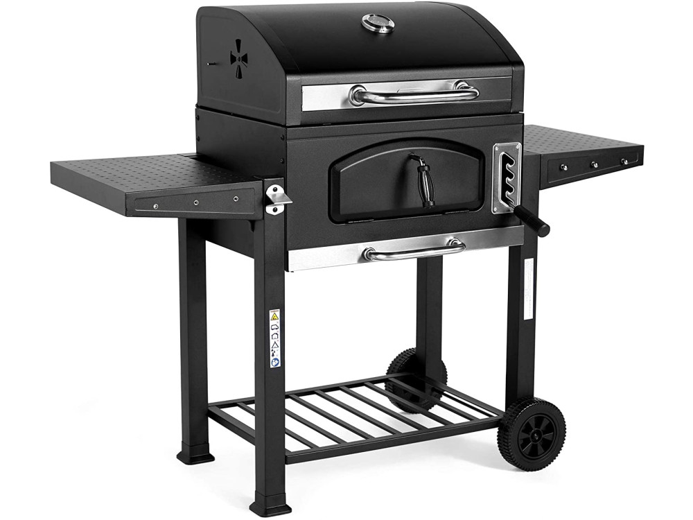 VonHaus Charcoal Grill 60x40cm BBQ 2-in-1 American Style Grill & Smoker, Height adjustable - 2500250