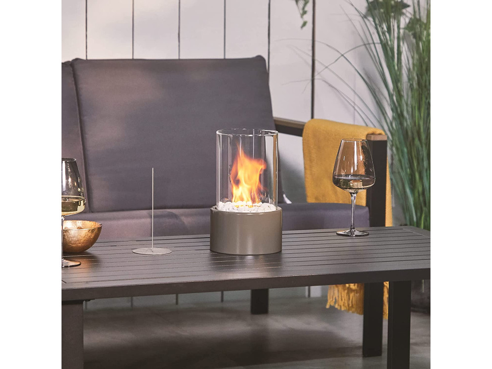 VonHaus Tabletop Fireplace, Επιτραπέζιο Τζάκι Βιοαιθανόλης Εσωτερικού / Εξωτερικού Χώρου, Στρογγυλό, Stone Grey