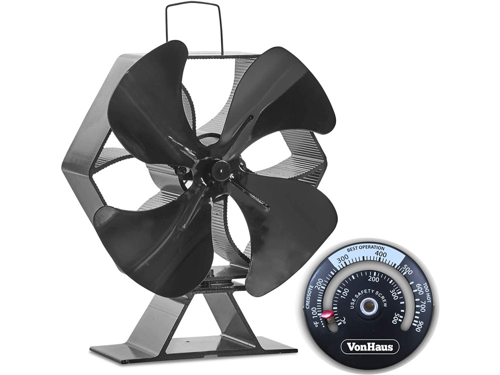 VonHaus Stove Fan XL, Ανεμιστήρας Τζακιού, Αλουμινίου, 4 Λεπίδες, Eco-Friendly, Μαύρος - 9100036