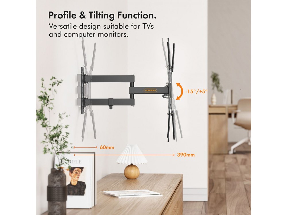 VonHaus TV Mount, Tilt & Swivel, Adjustable arm for TV 23”-55”, up to 35kg - 05/054