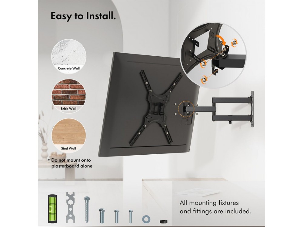 VonHaus TV Mount, Tilt & Swivel, Adjustable arm for TV 23”-55”, up to 35kg - 05/054