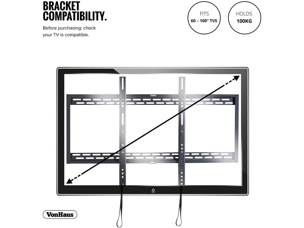 VonHaus Ultra Slim TV Mount Flat to Wall, for TV 60”-100”, up to100kg