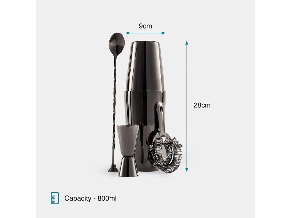 VonShef Cocktail Set 7pcs, Stainless Steel with 800ml Shaker, Graphite Boston
