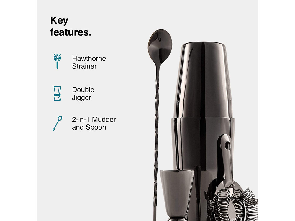 VonShef Cocktail Set 7pcs, Stainless Steel with 800ml Shaker, Graphite Boston