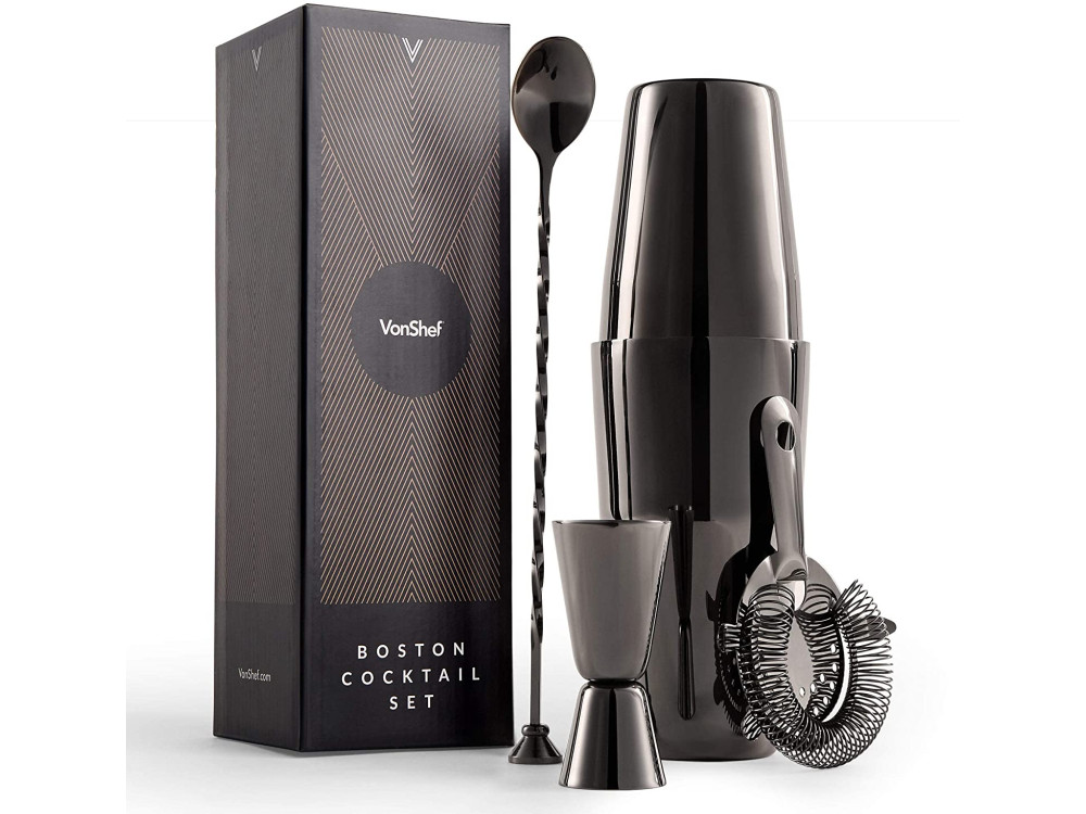 VonShef Cocktail Set 7pcs, Stainless Steel with 800ml Shaker, Graphite Boston