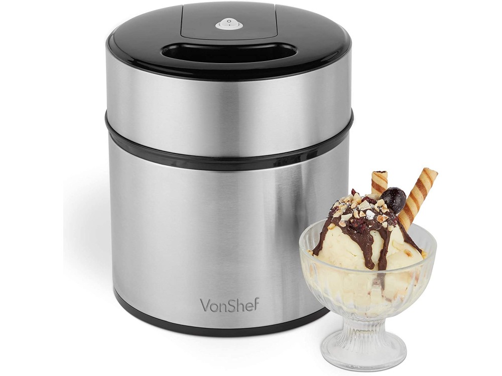 VonShef Ice Cream Maker Machine 2lt., Παγωτομηχανή για Υγιεινό Gelato, Frozen Yoghurt, Sorbet κ.α.