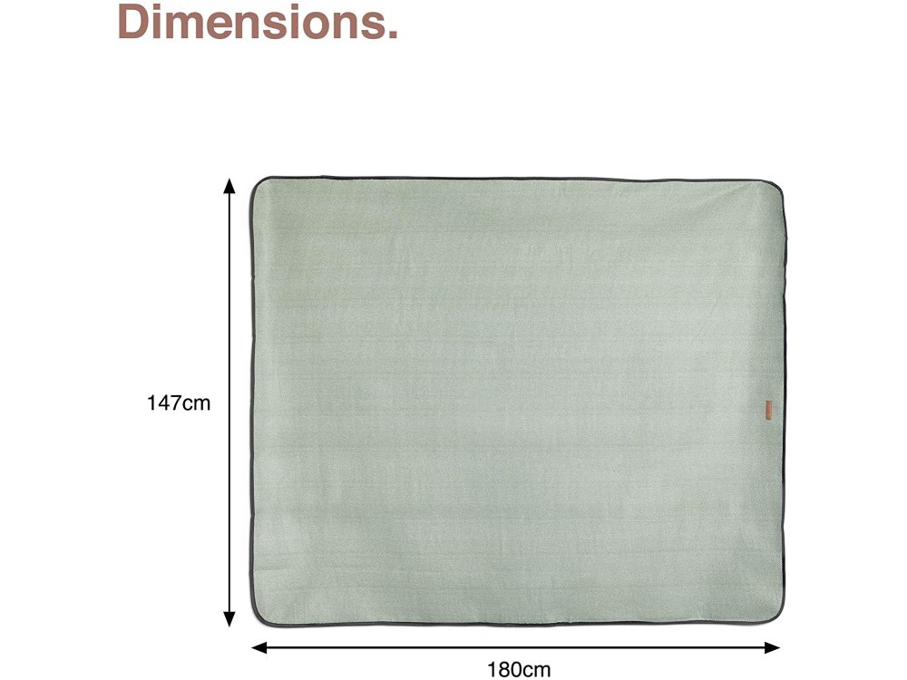 VonShef Picnic Blanket, Κουβέρτα Πικ-Νικ από Αδιάβροχο Ύφασμα και Vegan Δερμάτινη Λαβή 147x180cm, Green Herringbone - 1000228