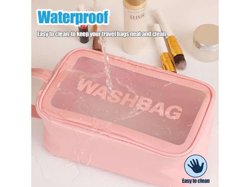 AJ Cosmetics & Accessories Travel Bag, Travel Toiletry Bag, Pink/Clear