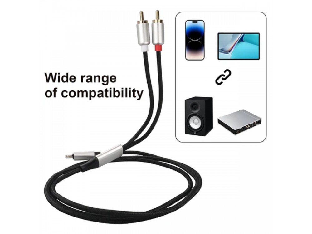 Nordic Lightning Male to 2RCA Male 1.2m. Auxiliary Stereo Y Splitter Audio Cable, with Nylon Weave