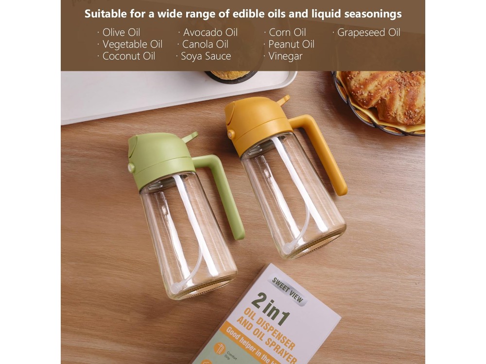 AJ Oil Sprayer for Cooking 470ml, Γυάλινο Δοχείο Λαδιού Σπρέι, Πορτοκαλί