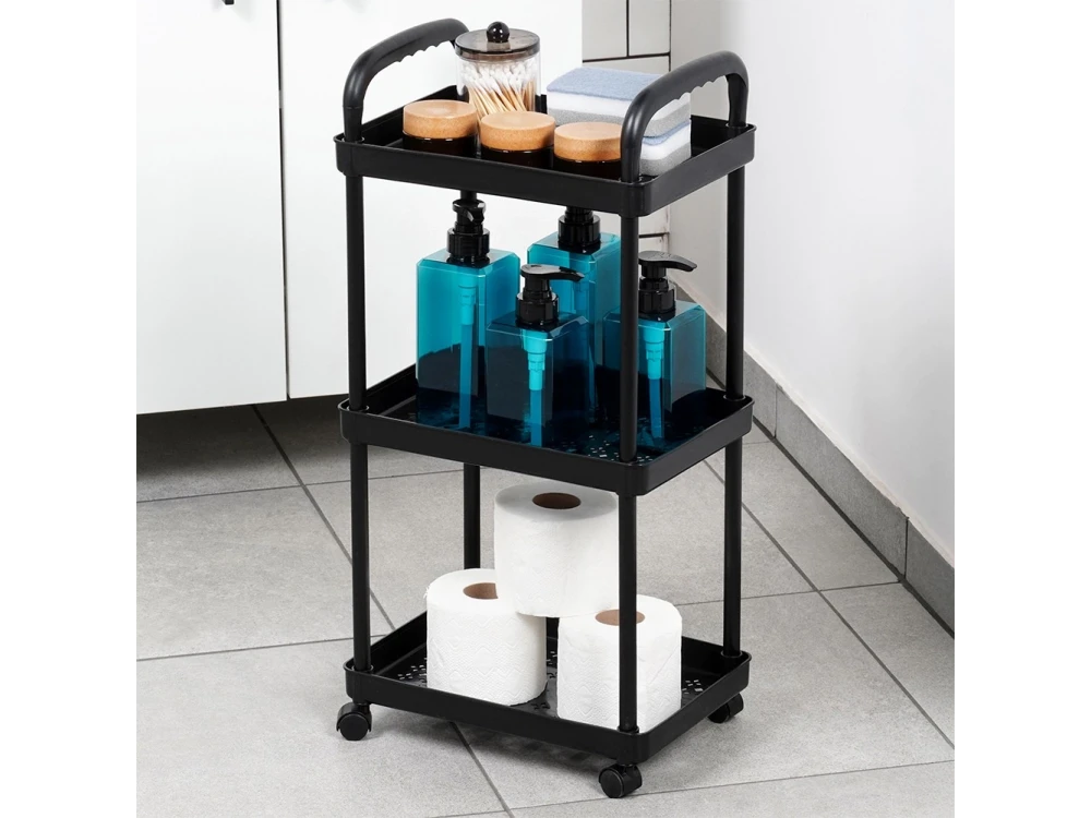 Vilde Kitchen Trolley Metal with 3 Shelves 61x30x21cm, Black