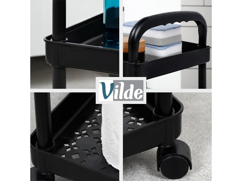 Vilde Kitchen Trolley Metal with 3 Shelves 61x30x21cm, Black