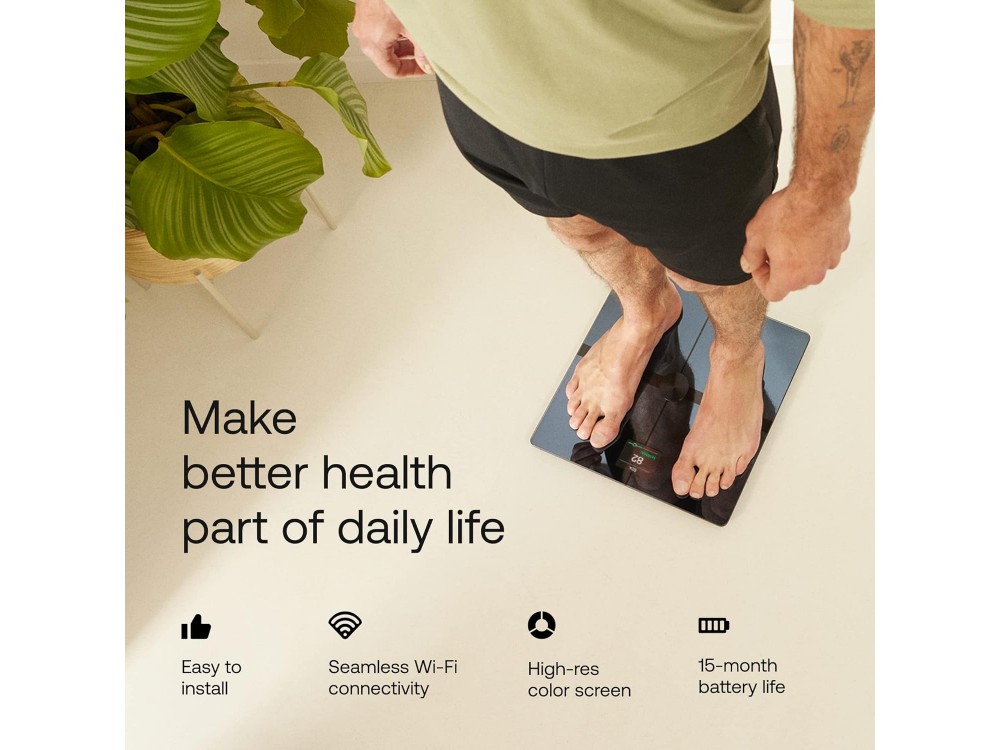 Withings Body Smart, Έξυπνη ζυγαριά, Λιπομετρητής, Δείκτης Μάζας Σώματος με Fitness APP μέσω Bluetooth & WiFi, Black