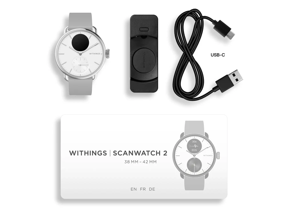 Withings ScanWatch 2 Hybrid Smartwatch 38mm, Activity Fitness Heart Rate Sleep Monitor, GPS, ECG & Oximeter, Waterproof, White