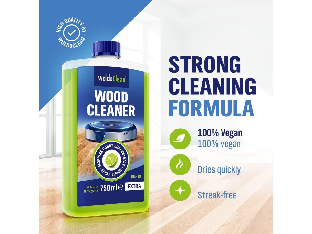 WoldoClean Wood Cleaner 750ml, Concentrated Floor Cleaner for Wooden Floors, for use with Robotic Vacuum Cleaners, Lemongrass