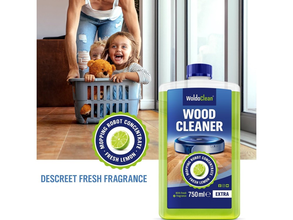 WoldoClean Wood Cleaner 750ml, Concentrated Floor Cleaner for Wooden Floors, for use with Robotic Vacuum Cleaners, Lemongrass