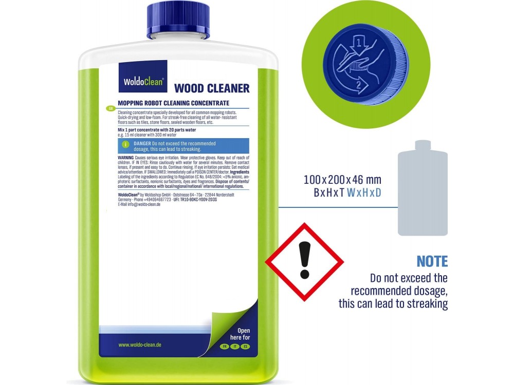 WoldoClean Wood Cleaner 750ml, Concentrated Floor Cleaner for Wooden Floors, for use with Robotic Vacuum Cleaners, Lemongrass