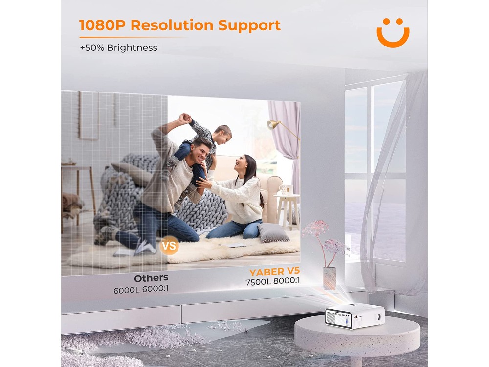 Yaber V5 Mini Projector HD 720p, 7500 Lumens, 8000:1 Contrast Bluetooth 5.0 & WiFi, με Θήκη & Τρίποδο - ΑΝΟΙΓΜΕΝΗ ΣΥΣΚΕΥΑΣΙΑ