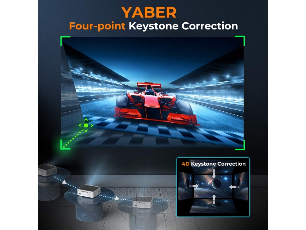 Yaber V6 Projector Full HD 1080p, 9500 Lumens, 10,000:1 Contrast, Bluetooth 5.0 & WiFi, with Case, White - OPEN PACKAGE