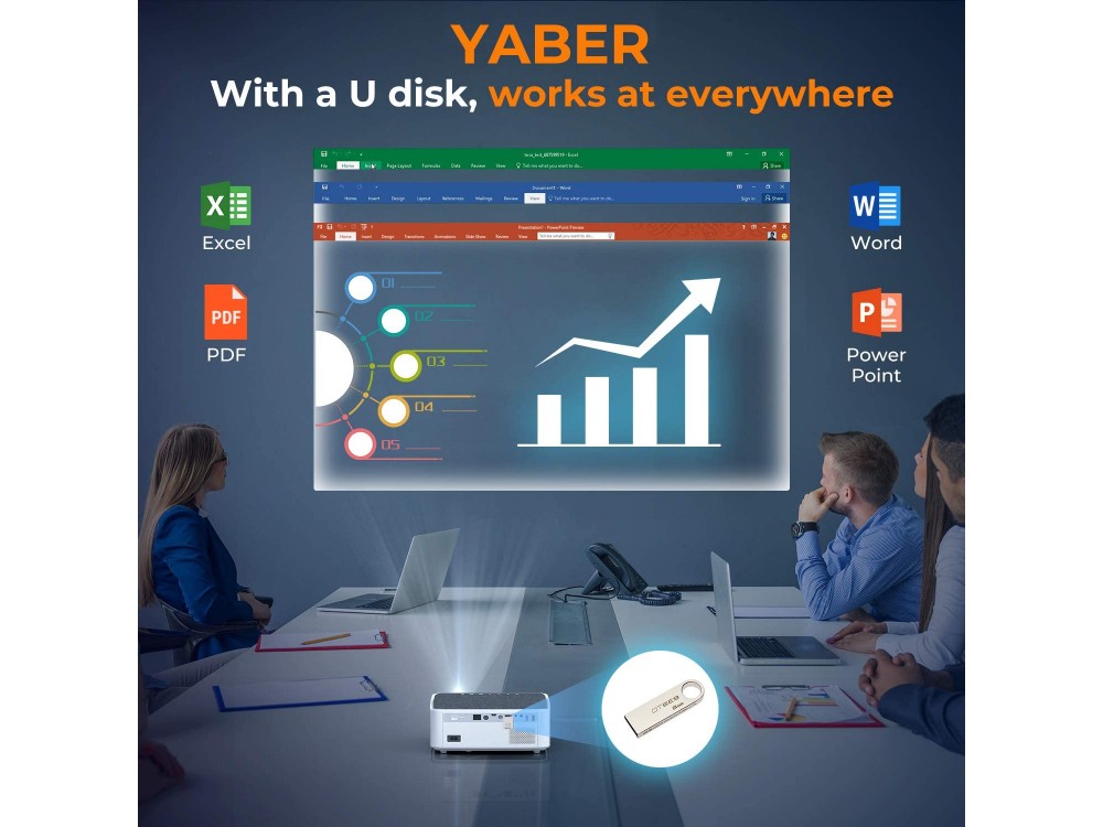 Yaber V6 Projector Full HD 1080p Native resolution, 9500 Lumens, 10.000:1 Contrast, Bluetooth 5.0 & WiFi, με Θήκη, Λευκός