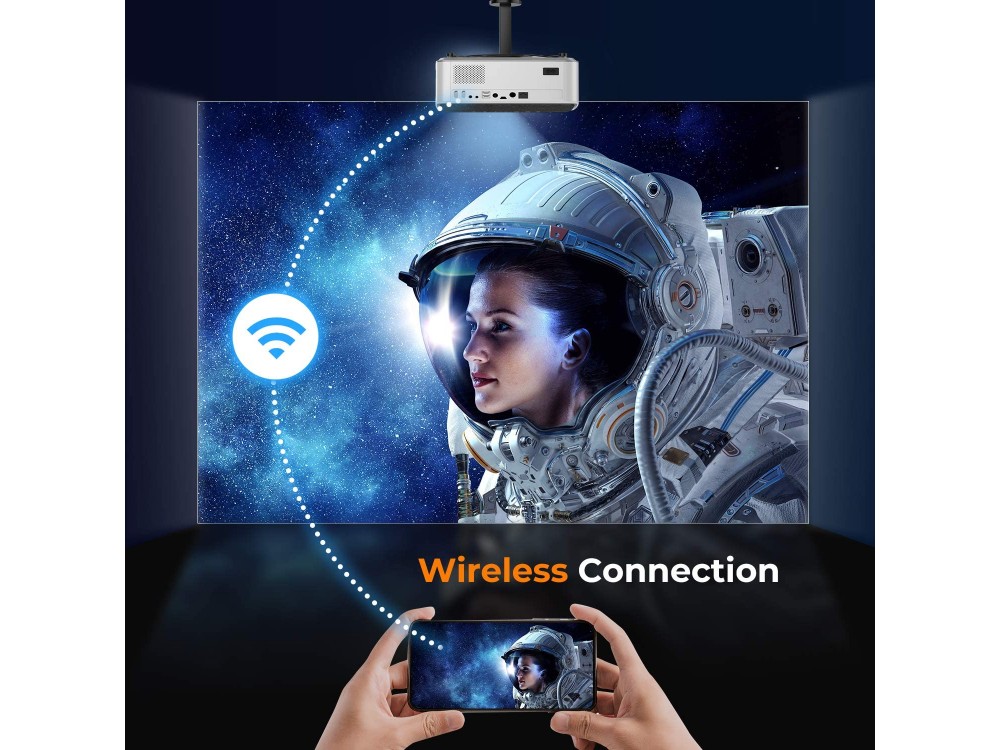 Yaber V6 Projector Full HD 1080p Native resolution, 9500 Lumens, 10.000:1 Contrast, Bluetooth 5.0 & WiFi, με Θήκη, Λευκός