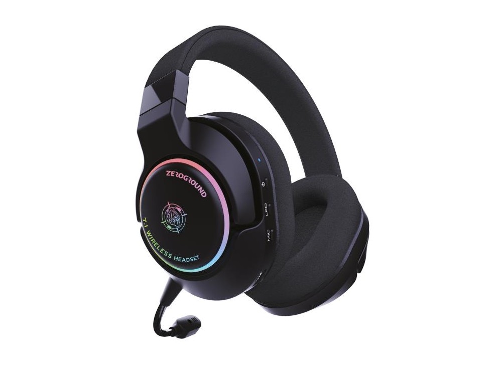 Zeroground HD-3600WG AKASHI Ασύρματο RGB Gaming Headset 7.1 Αφαιρούμενο Microphone (PC / PS4 / Xbox / Switch κ.α.), Black