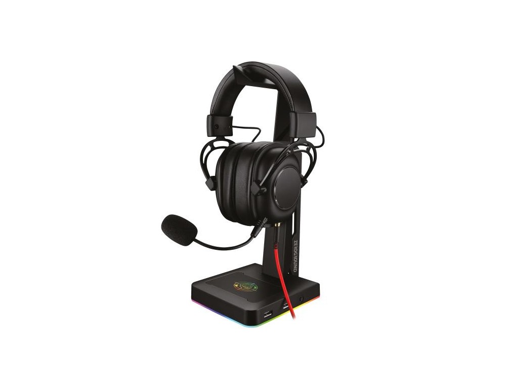 Zeroground ST-1000G MIRAI Multi Function Headphone Stand & Hanger RGB/ Stand for Headset, 2*USB Hub