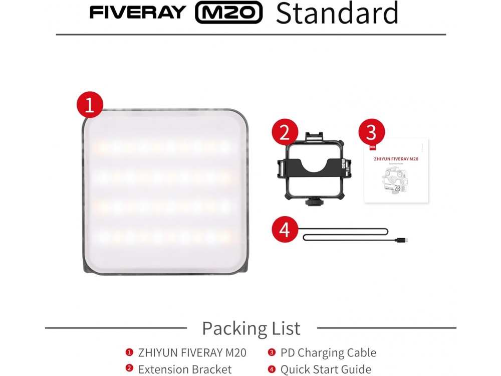 Zhiyun Fiveray M20 Portable LED Camera Light, Bi-Color 2700k~6500k, 20W with 10 Light Effects