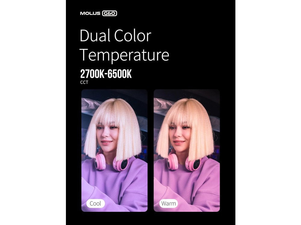 Zhiyun MOLUS G60 Bi-Color Pocket COB LED Monolight 60W με Θερμοκρασία Χρώματος 2700-6500K