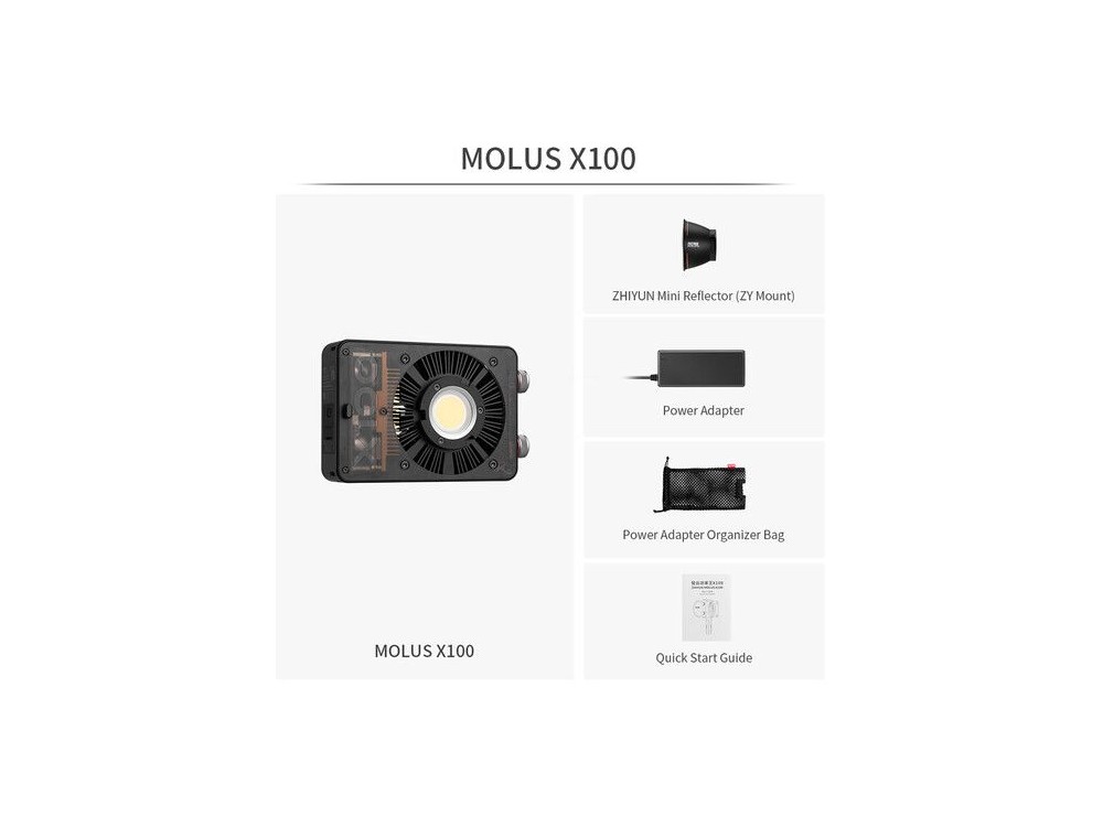 Zhiyun MOLUS X100 Bi-Color Pocket COB Monolight, LED Light 100W with Color Temperature 2700-6500K