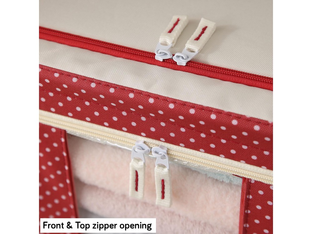AJ Clothes Storage Organizer Bags 18L, Κουτιά Αποθήκευσης Ρούχων με 2 Ανοίγματα & Παράθυρο, Σετ των 3τμχ, 40x30x15, Κόκκινο/Πουά