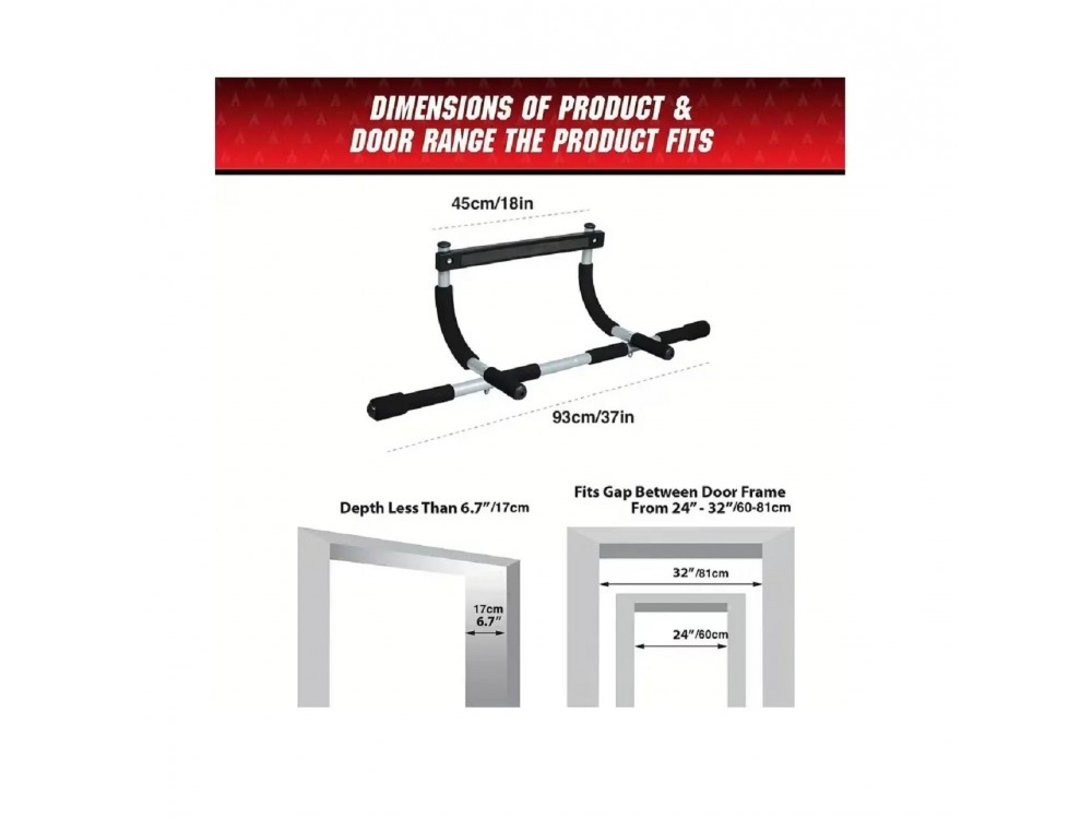 AJ Pull Up Bar, Μονόζυγο Πόρτας για Χρήστη έως 130kg, Black
