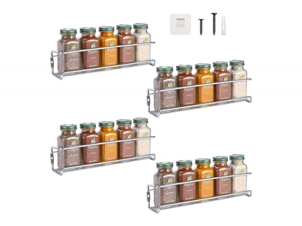 AJ 4-Tier Spice Rack, Ράφι Μπαχαρικών & Βοτάνων, Σετ των 4, Silver - ΑΝΟΙΓΜΕΝΗ ΣΥΣΚΕΥΑΣΙΑ